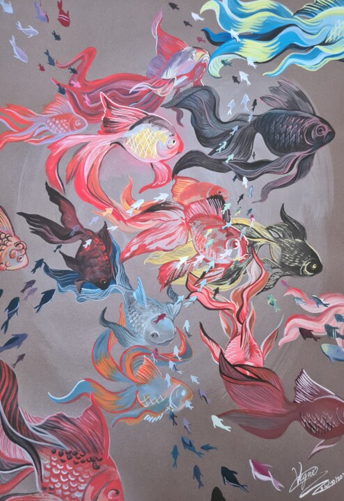 La fish multicolore 绘画, 16.5x11.4 in