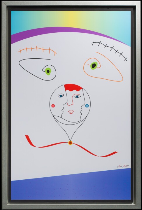 数字艺术 标题为“Le Clown 0.1” 由Gil'Ber Pautler, 原创艺术品, 数字油画 安装在木质担架架上
