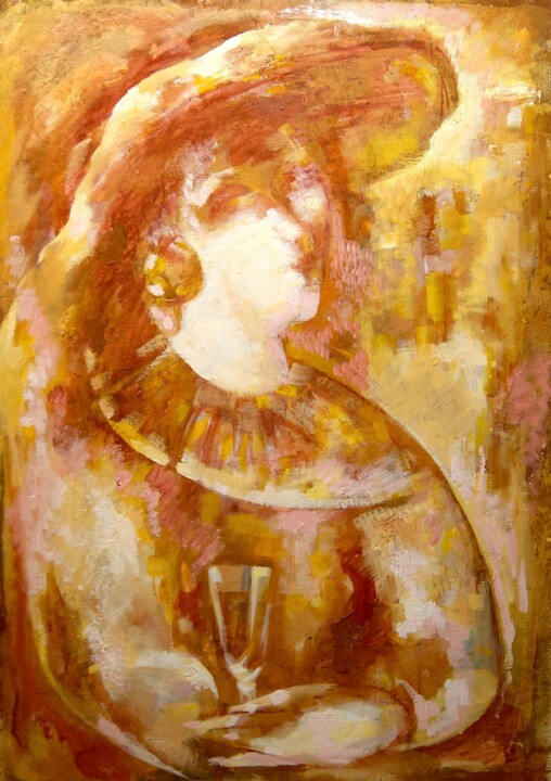 Дама с бокалом 绘画, 27.6x19.7 in