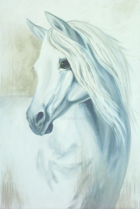「White horse」というタイトルの絵画 Zukhra Atnashevaによって, オリジナルのアートワーク, アクリル