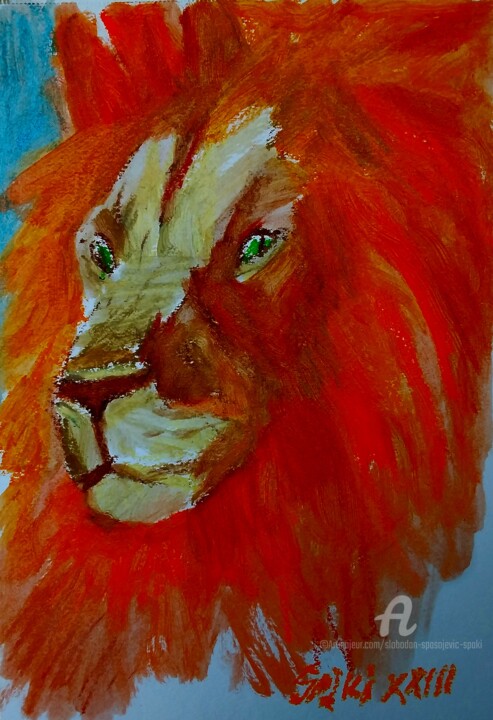 Lion de deserte 绘画, 11.8x8.3 in