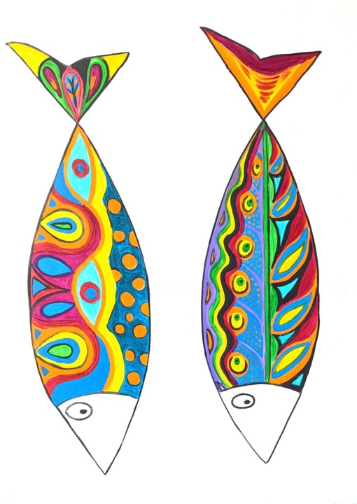 sardine sur papier 2 绘画, 25.6x19.7 in