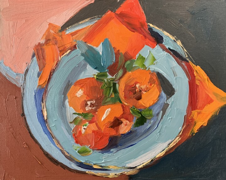 Tangerines, mandarines. still life. 绘画, 9.5x11.8 in