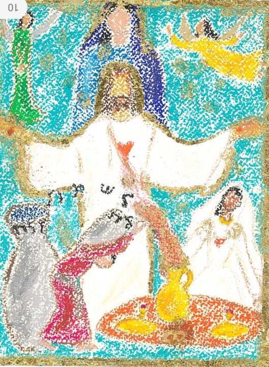 Ζωγραφική με τίτλο "Noces de Cana" από Monique Pouchet, Αυθεντικά έργα τέχνης, Παστέλ