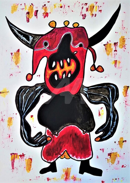 ''Champion''. Abstract figurative bull painting. 绘画, 27.6x19.7 in
