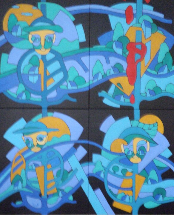 Painting titled "Réflexion" by Michel Marant, Original Artwork, Acrylic Mounted on Wood Stretcher frame