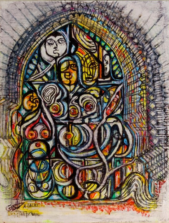 Expressionnisme et symboles 绘画, 12.6x9.5 in