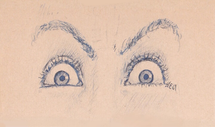 Yeux Drawing, 2.4x3.9 in