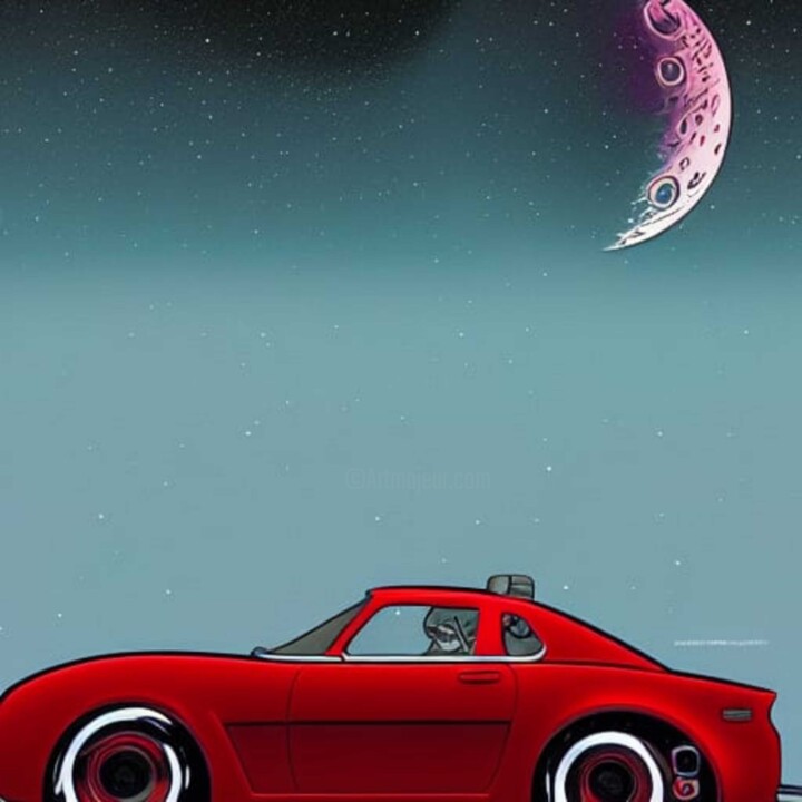 Red Car and Moon 数字艺术