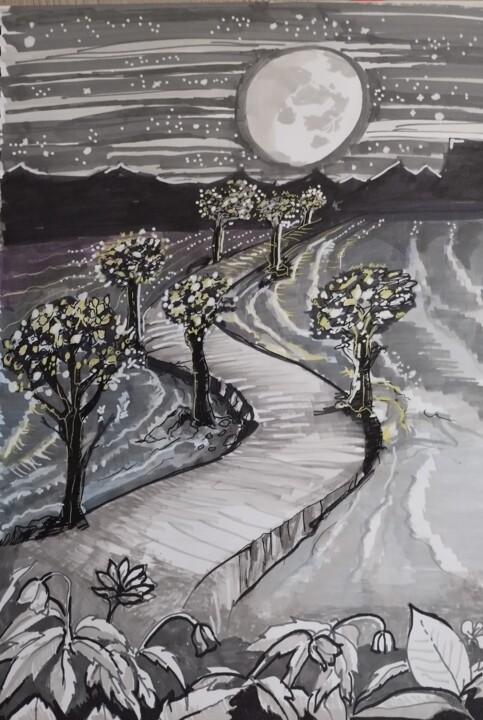 au bout de la nuit Drawing, 16.5x11.7 in