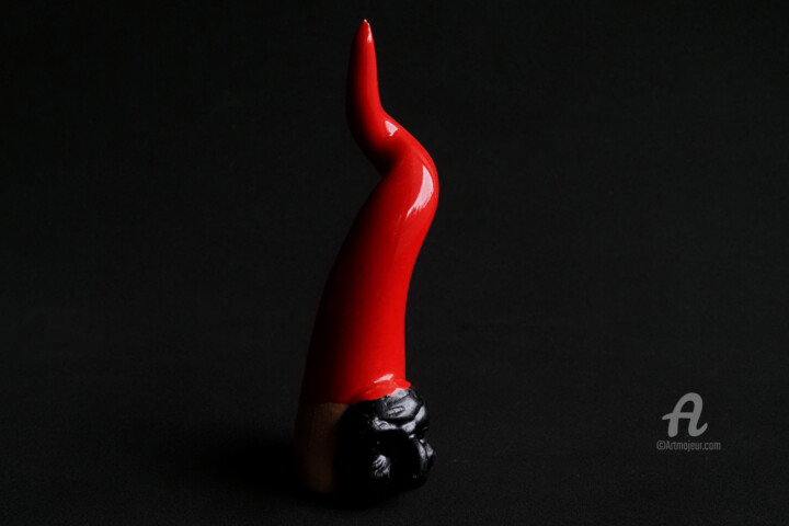 A hand made lucky horn with puffin mask 摄影