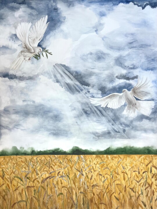 Painting titled "Peace" by Alina Buslova, Original Artwork, Watercolor