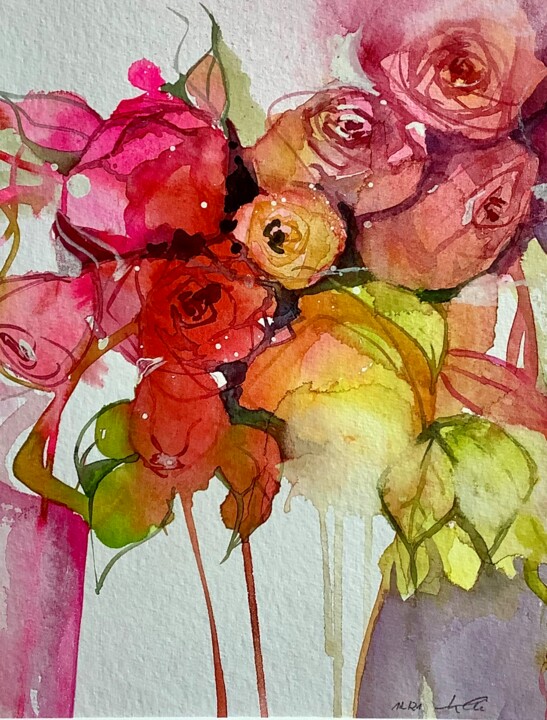 Painting titled "abstrahierter Rosse…" by Lyndwoorm, Original Artwork, Watercolor