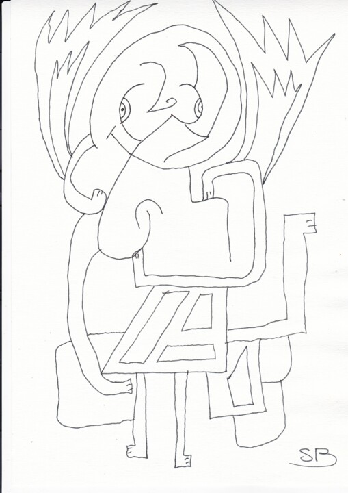 Peinture intitulée "Ange imaginaire à c…" par Balavoine Sophie, Œuvre d'art originale, Encre