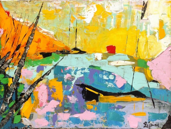 Painting titled "Imaginaire abstract…" by Claude Lépine, Original Artwork, Acrylic