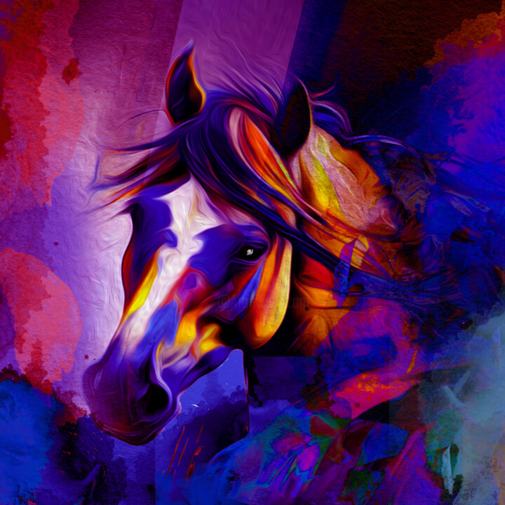 Horse portrait in purple 数字艺术