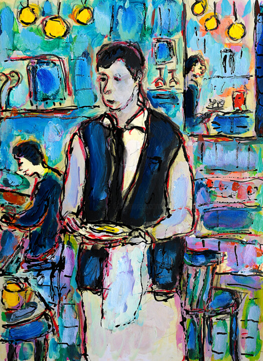 Peinture intitulée "Le serveur de resta…" par Jean Mirre, Œuvre d'art originale, Huile