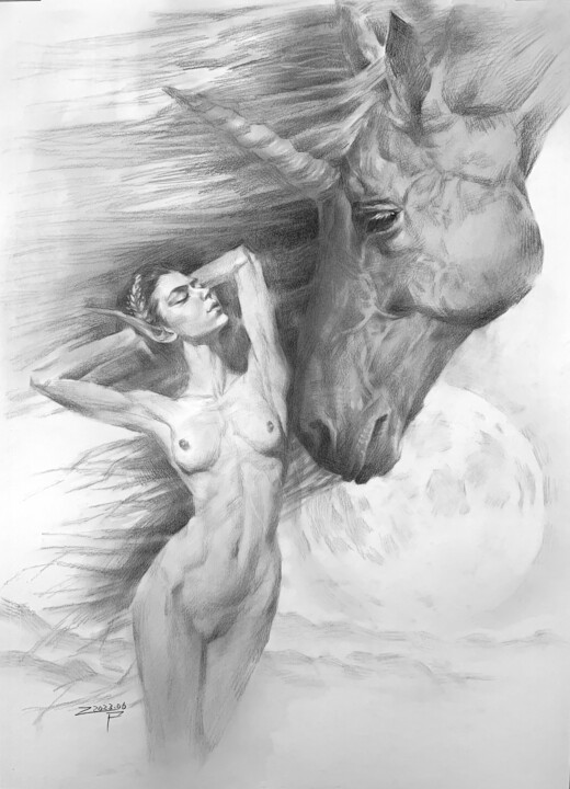 Full moon #2 绘画, 21.3x15.4 in