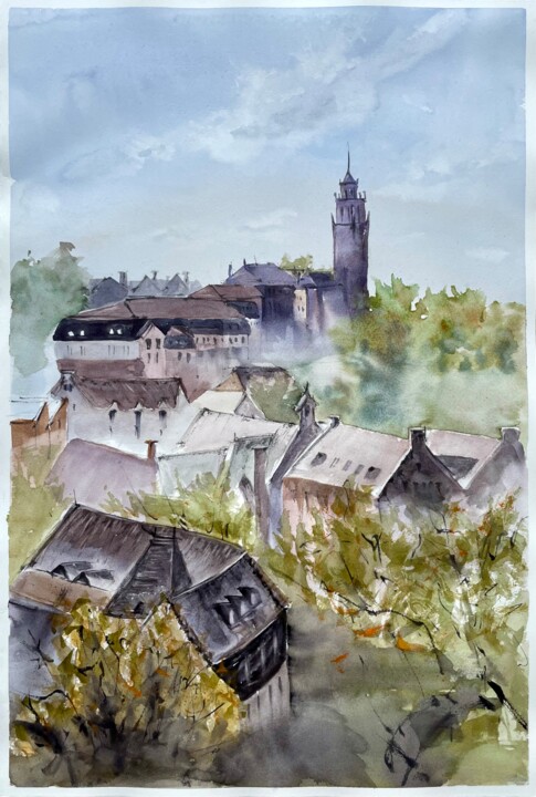 Schilderij getiteld "Old town" door Sofiia Kulichkova (Sonjakul), Origineel Kunstwerk, Aquarel