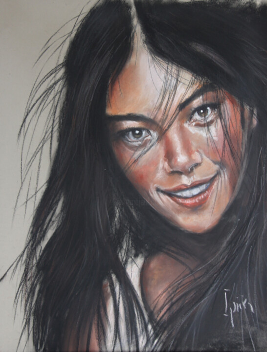 Drawing titled "Joven desconocida" by Ipiña, Original Artwork, Pastel
