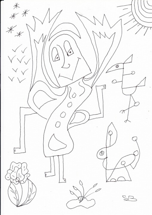 Ange désarticulé et oiseaux imaginaires 绘画, 11.8x8.3 in