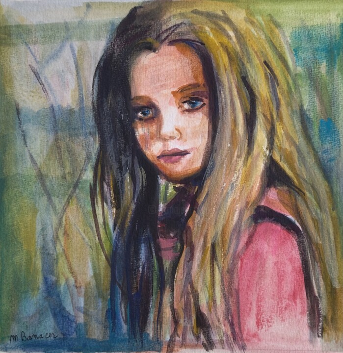 Petite fille blonde 绘画, 9.5x9.5 in