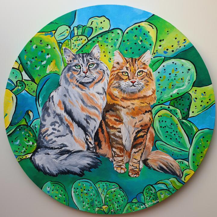 Siberian cats 绘画, 15.8x15.8 in