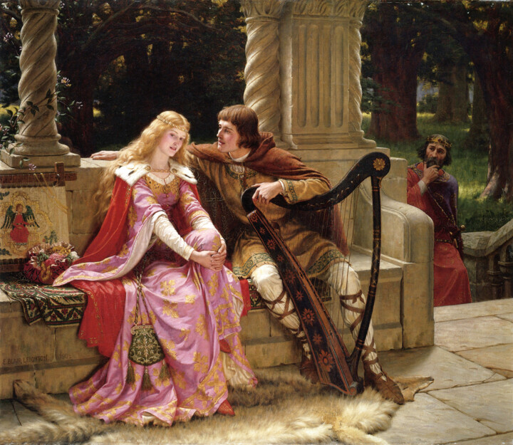 Schilderij getiteld "Tristan et Iseult" door Edmund Leighton, Origineel Kunstwerk, Olie