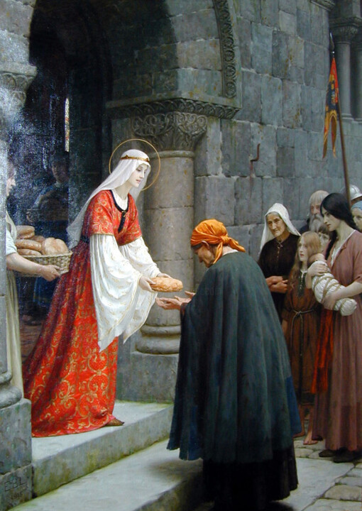 Schilderij getiteld "La charité de saint…" door Edmund Leighton, Origineel Kunstwerk, Olie