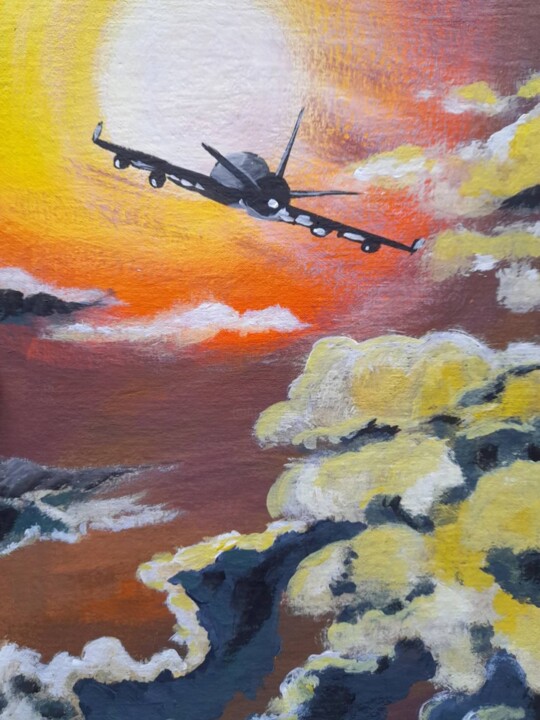 Airplane original acrylic painting 绘画, 9.8x7.1 in