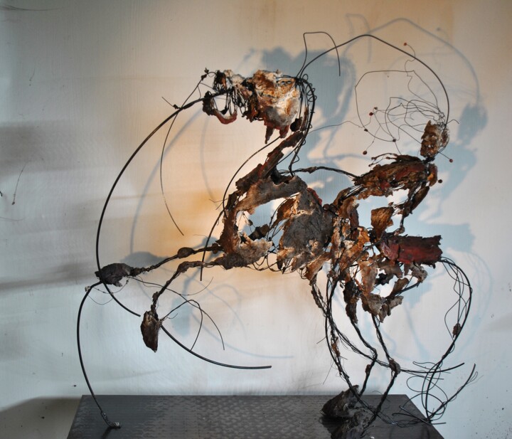 Sculpture titled "Le cavalier des sab…" by Jean-Christophe Bridoux, Original Artwork, Terra cotta