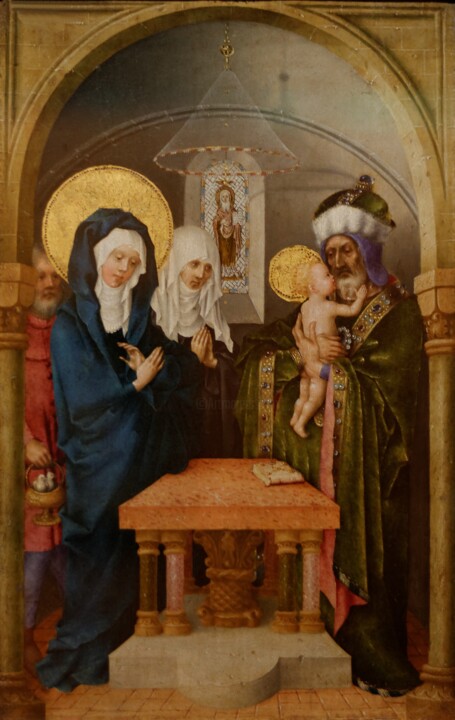 Malerei mit dem Titel "La présentation au…" von Stefan Lochner, Original-Kunstwerk, Öl