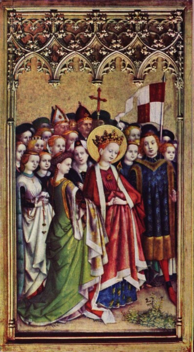 Malerei mit dem Titel "Sainte Ursule et sa…" von Stefan Lochner, Original-Kunstwerk, Öl