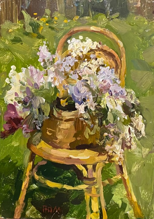 Peinture intitulée "Lilas" par Youri Gorodnitchev, Œuvre d'art originale, Huile
