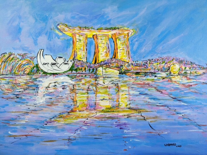 Peinture intitulée "Singapore Marina Ju…" par Wabyanko, Œuvre d'art originale, Acrylique Monté sur Châssis en bois