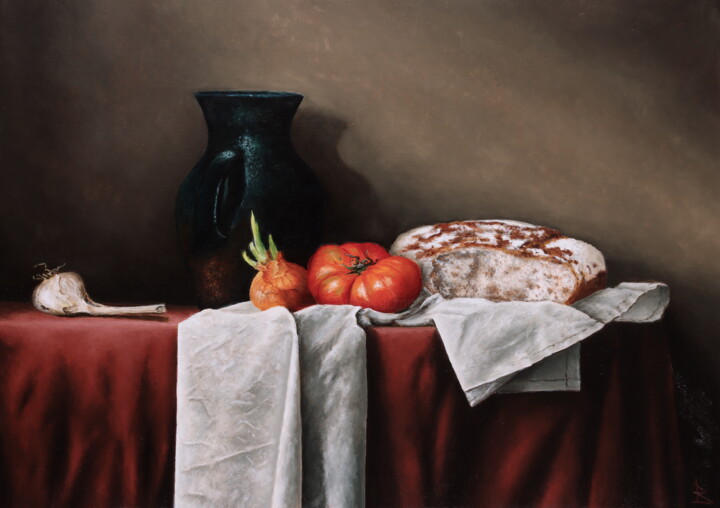 Bread with garlic 绘画, 19.7x27.6 in