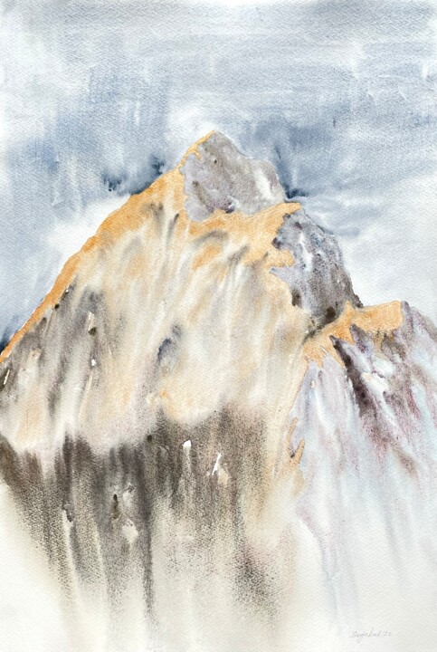Malarstwo zatytułowany „Golden Mountain” autorstwa Sofiia Kulichkova (Sonjakul), Oryginalna praca, Akwarela
