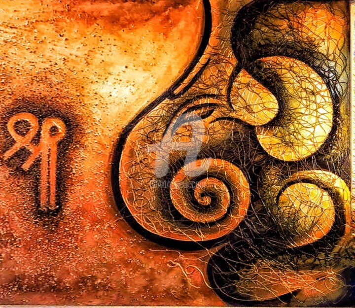 Painting titled "Ganesha Mix Media a…" by Ashok Jadav, Original Artwork, Acrylic