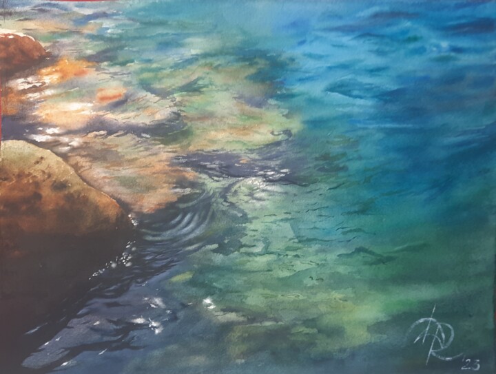 Painting titled "Stones and glare" by Ekaterina Dushakova, Original Artwork, Watercolor