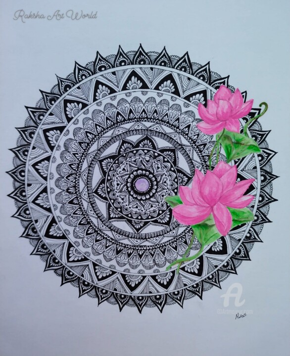 Mandala Art spiritual Lotus 绘画, 16x15 in