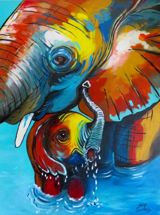 Törööö - A new elephant is born I Elefant 绘画, 39.4x29.5 in