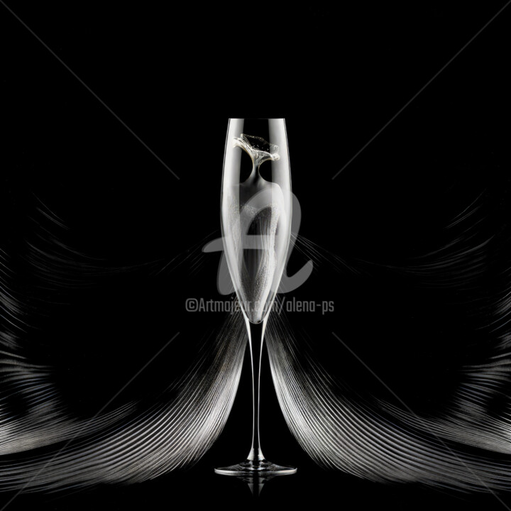 Digitale Kunst mit dem Titel "Champagne!" von Alena Ps, Original-Kunstwerk, Digitale Collage