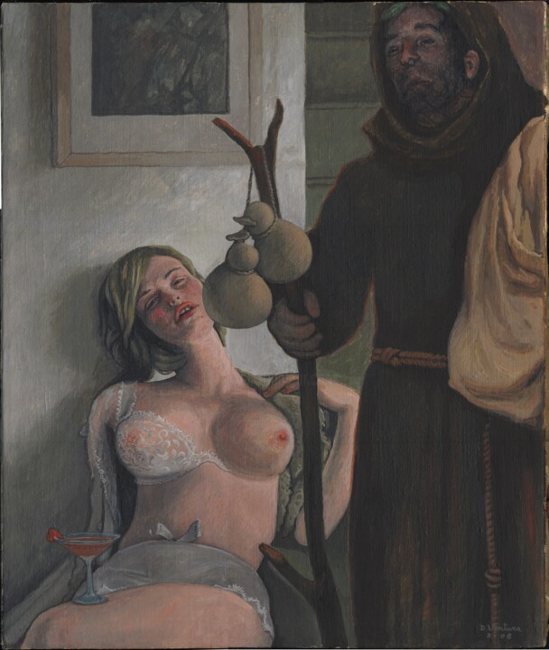 Painting titled "Il frate" by Domenico Ventura, Original Artwork, Oil Mounted on Wood Stretcher frame