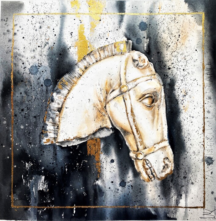 Antique horse head 绘画, 14.2x14.2 in