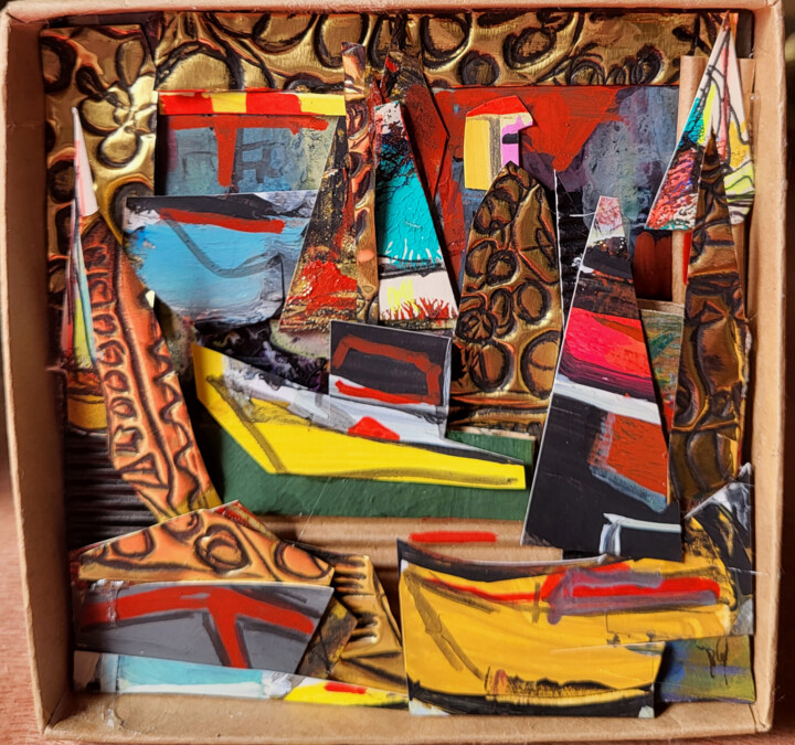 Pintura intitulada "Les petites boîtes…" por Muriel Cayet, Obras de arte originais, Colagens
