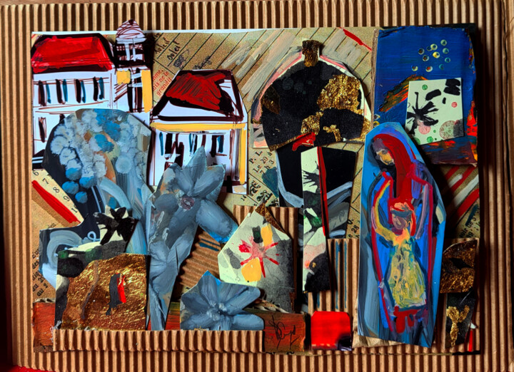 Pintura intitulada "Collage I  3D sur c…" por Muriel Cayet, Obras de arte originais, Colagens