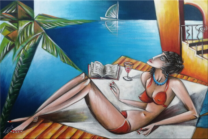 Woman Chillout #M179 绘画, 15.8x23.6 in