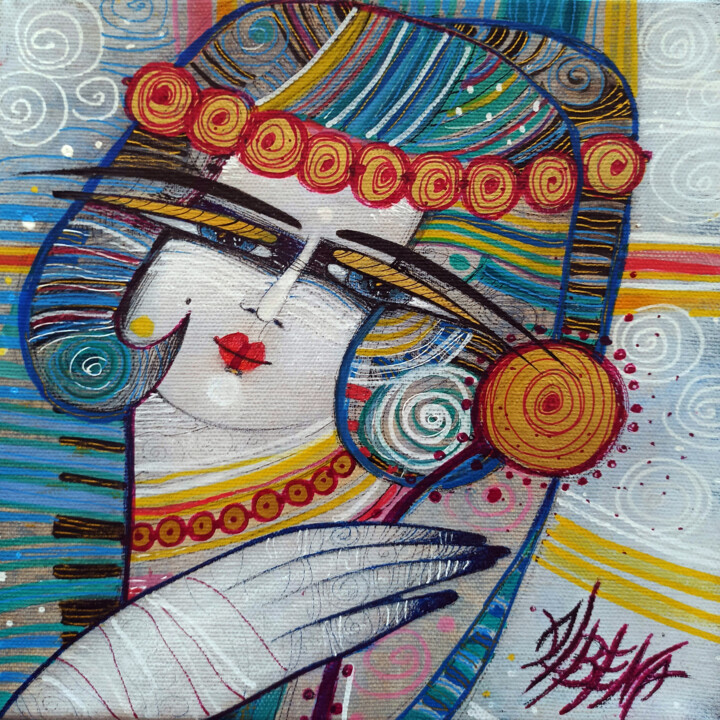 Peinture intitulée "Tendre fleur 23,5 cm" par Albena Vatcheva, Œuvre d'art originale, Huile
