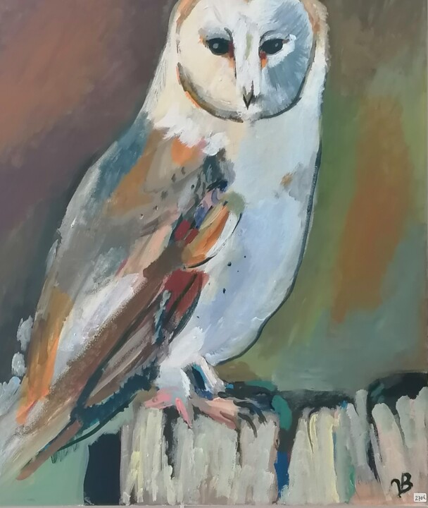 Peinture intitulée "Chouette effraie" par Valérie Blum (Valery), Œuvre d'art originale, Acrylique Monté sur Châssis en bois