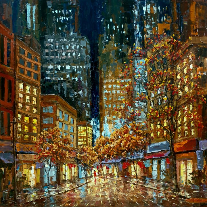 Malerei mit dem Titel "Phố vào đêm ("City…" von Giap Son, Original-Kunstwerk, Öl